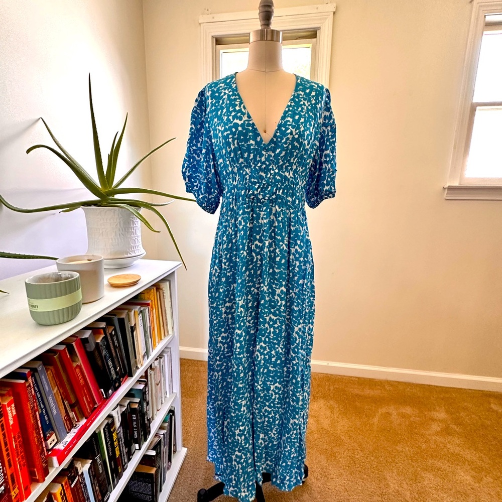 Zara Printed Poplin Maxi Dress with short sleeves size Medium